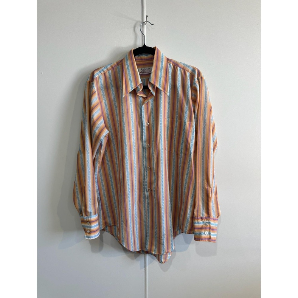 Vintage Richman Brothers Shirt Mens Medium Stripe Long Sleeve Dura-Press 70s‎